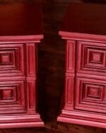 two painted end tables painted in burgundy clay furniture paint