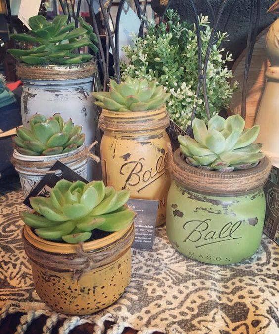 painted succulent jars with MudPaint clay paint