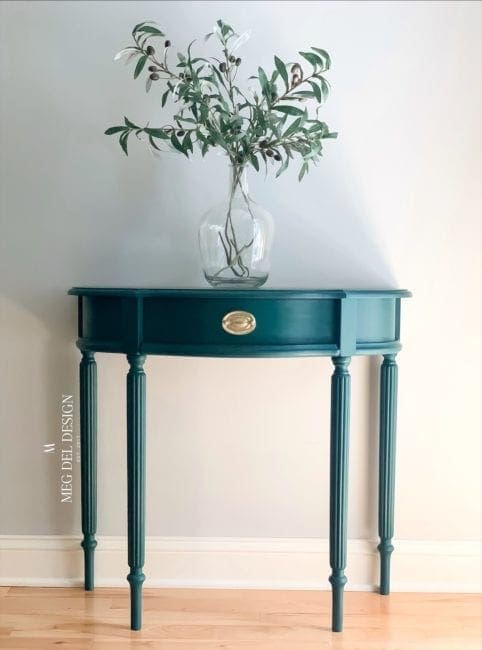 small nightstand painted in forest green clay furniture paint