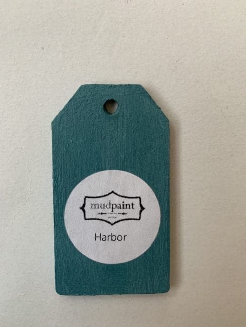 Small wooden tag hand painted with harbor clay furniture paint