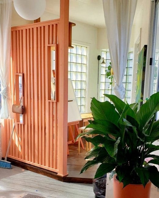 room divider painted in orange clay furniture paint