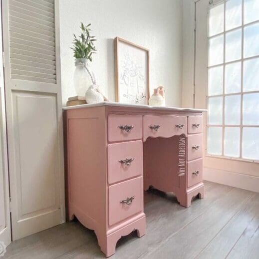 small desk painted with blush clay furniture paint