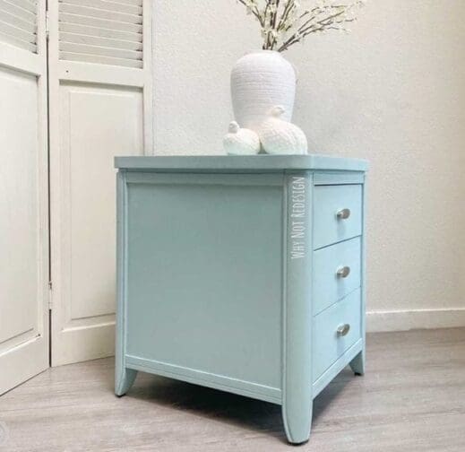 aqua clay furniture paint on a small nightstand