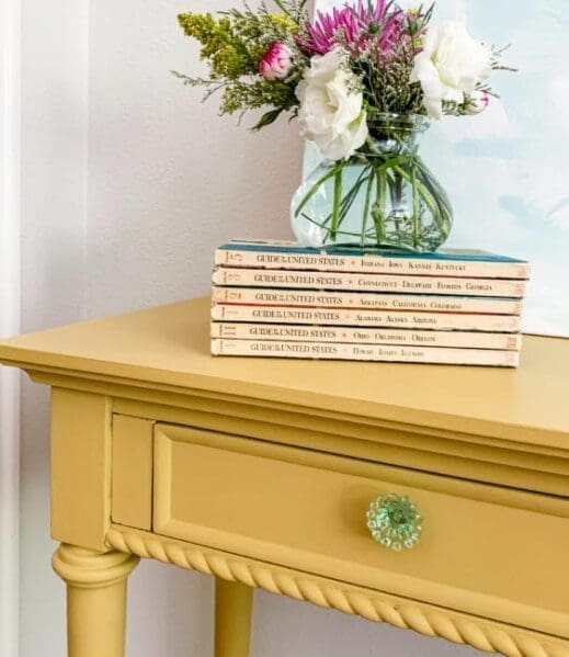 small desk painted with butternut yellow clay furniture paint