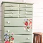 dresser painted with light green clay furniture paint