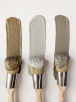 Three MudPaint brushes with shades of brown, gray and gray brown clay furniture paint