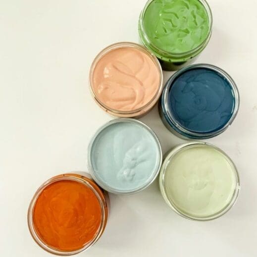 several open containers of clay furniture paint colors