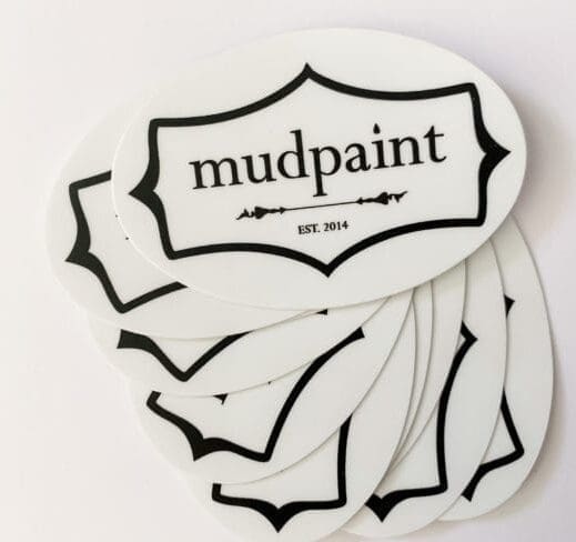 sticker of Mudpaint branded logo over white backdrop