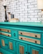 large dresser painted with turquoise clay furniture paint