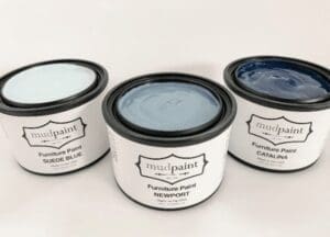picture of various shades of blue mudpaint clay furniture paint