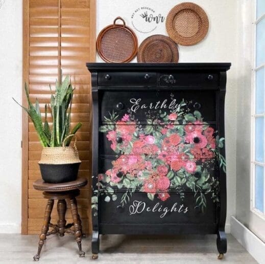 dresser painted with just black clay furniture paint by MudPaint