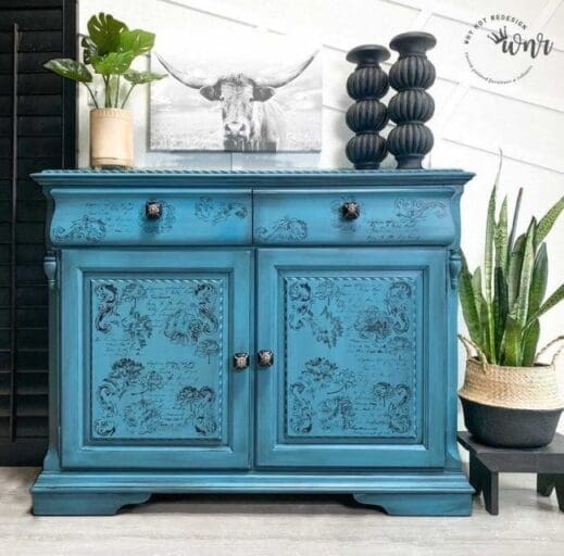 small hutch painted teal clay furniture paint