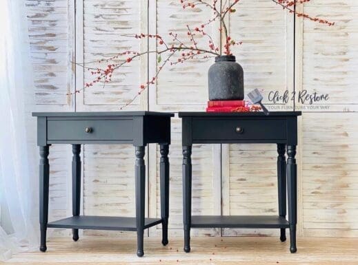 elegant nightstands painted in dark gray charcoal clay furniture paint by MudPaint