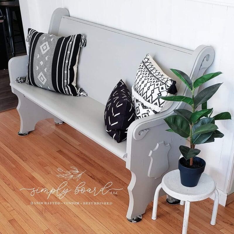 large painted gray bench with MudPaint clay furniture paint