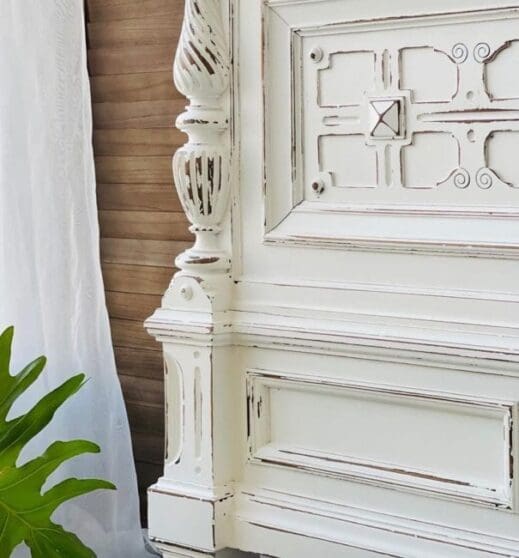 bed headboard painted in pure white clay furniture paint by MudPaint