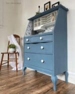 small desk painted in blue gray clay furniture paint from MudPaint