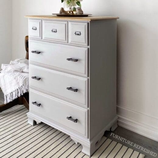 dresser painted in MudPaint light gray furniture paint