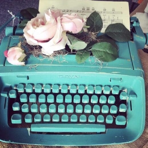 typewriter painted with turquoise clay furniture paint by MudPaint