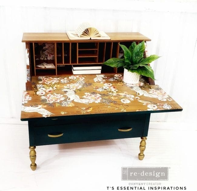 large desk painted with dark green clay furniture paint
