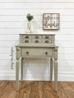 small desk painted in light greige driftwood clay furniture paint from MudPaint