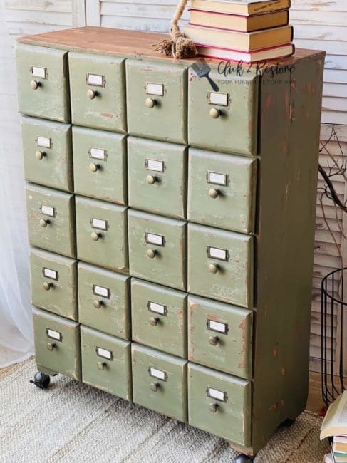 file cabinet painted in olive green moss clay furniture paint from MudPaint