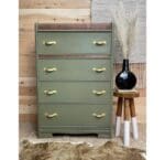 small dresser painted in olive green Moss Clay furniture paint from MudPaint