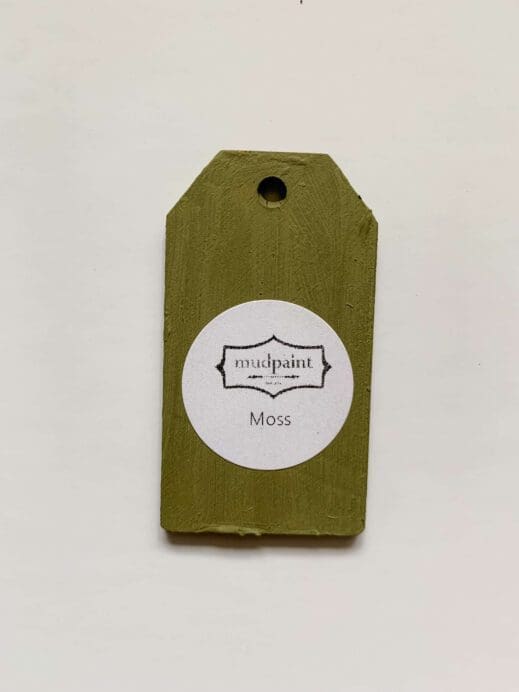 olive green moss hand painted wooden tag from mudpaint clay furniture paint