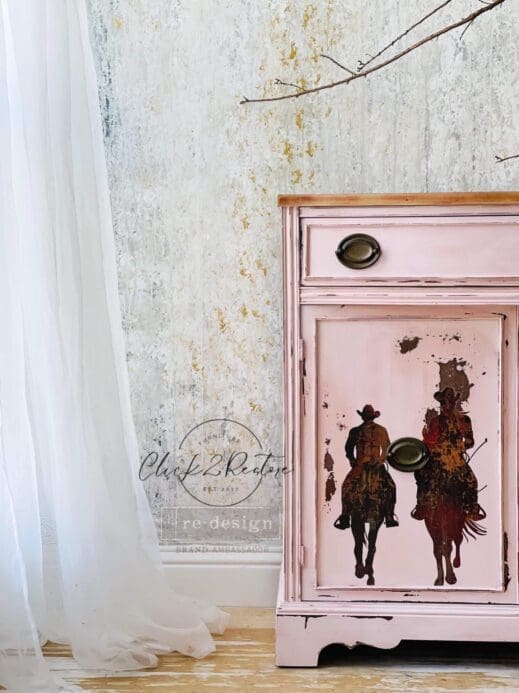 Small cabinet painted in light pink clay furniture paint by Mudpaint