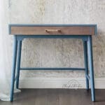 Elegant mid-century small end table painted in gray blue Newport MudPaint Clay Furniture Paint