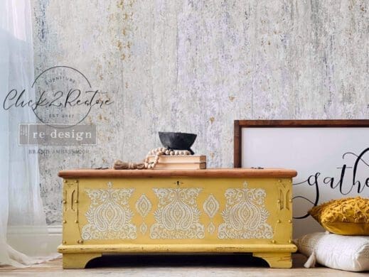 Large low rising end buffet bench painted in mustardy yellow golden butternut clay furniture paint by Mudpaint