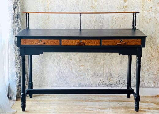 Antique architect desk painted in dark grey charcoal clay furniture paint by MudPaint