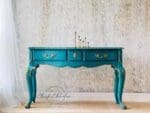Elegant and decorative end table painted in dark turquoise jade clay furniture paint by Mudpaint