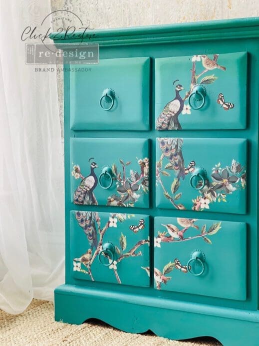 Small decorative 6 drawer bureau painted in jade dark turquoise clay furniture paint by MudPaint