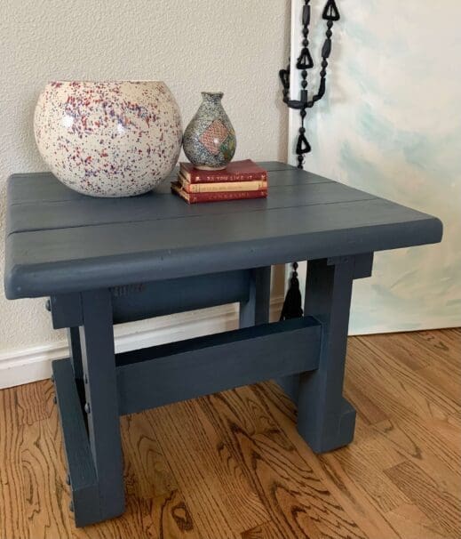 small bench painted in dark steel gray clay furniture paint by MudPaint