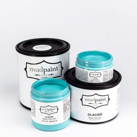 assorted containers of aqua clay furniture paint by MudPaint