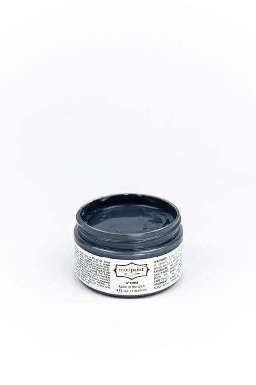 4 ounce container of steel gray clay furniture paint storm