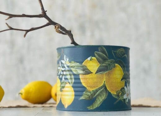 small tin flower pot painted in storm blue gray clay furniture paint