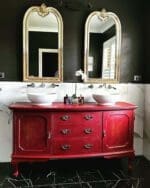 Stunning bathroom cabinets painted in burgundy wine red wind clay furniture paint by MudPaint