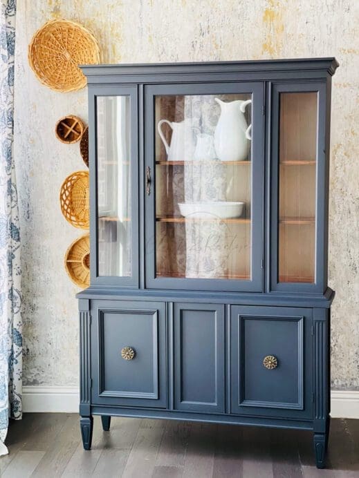 Beautiful large breakfast hutch painted in just black clay furniture paint by Mudpaint