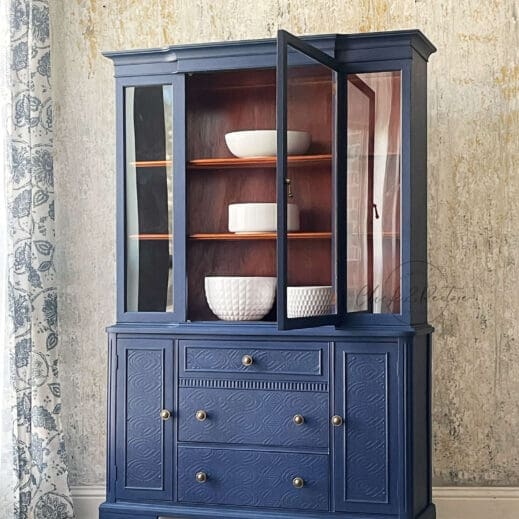 Large kitchen hutch painted in Catalina royal blue clay paint by MudPaint