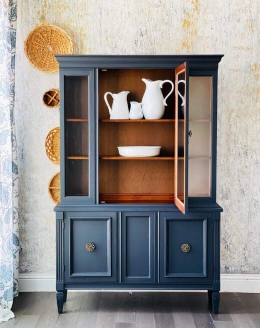 Beautiful large breakfast hutch painted in just black clay furniture paint by Mudpaint