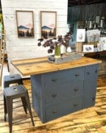 Kitchen island painted in dark steel blue gray Storm MudPaint Clay Furniture Paint