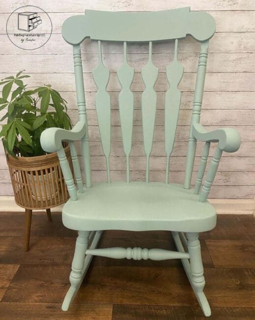 Elegant rocking chair painted in Seaside light green MudPaint Clay Furniture Paint